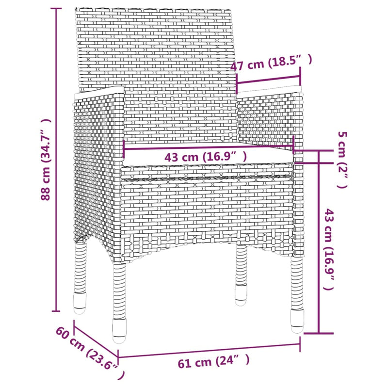 vidaXL 5 Piece Outdoor Dining Set with Cushions Poly Rattan Grey