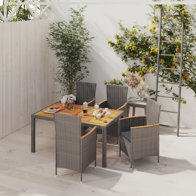 vidaXL 5 Piece Outdoor Dining Set with Cushions Poly Rattan Grey