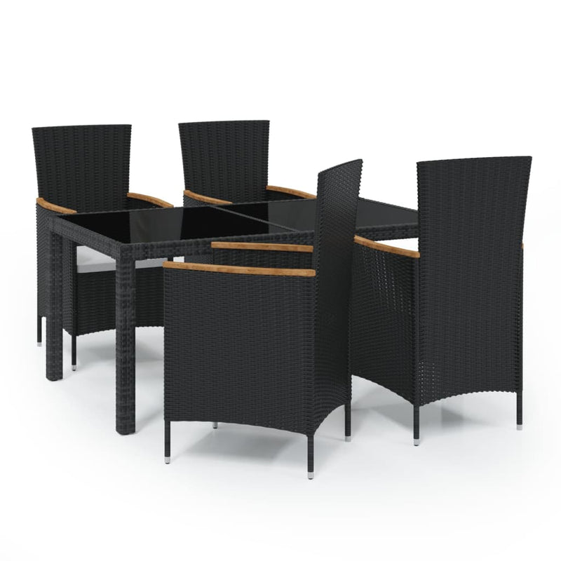 vidaXL 5 Piece Outdoor Dining Set with Cushions Poly Rattan Black