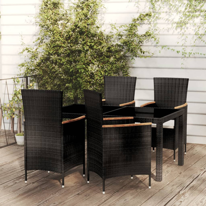vidaXL 5 Piece Outdoor Dining Set with Cushions Poly Rattan Black