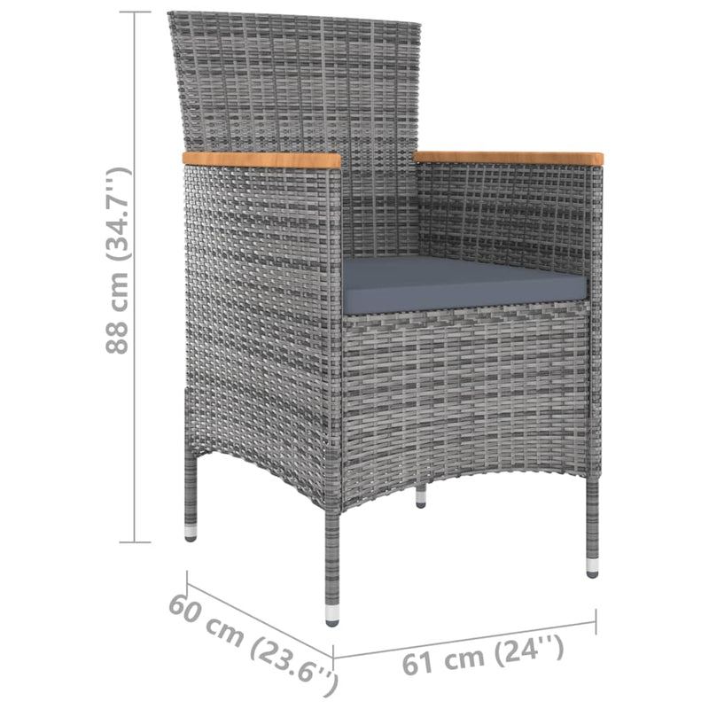 vidaXL 5 Piece Outdoor Dining Set with Cushions Poly Rattan Grey