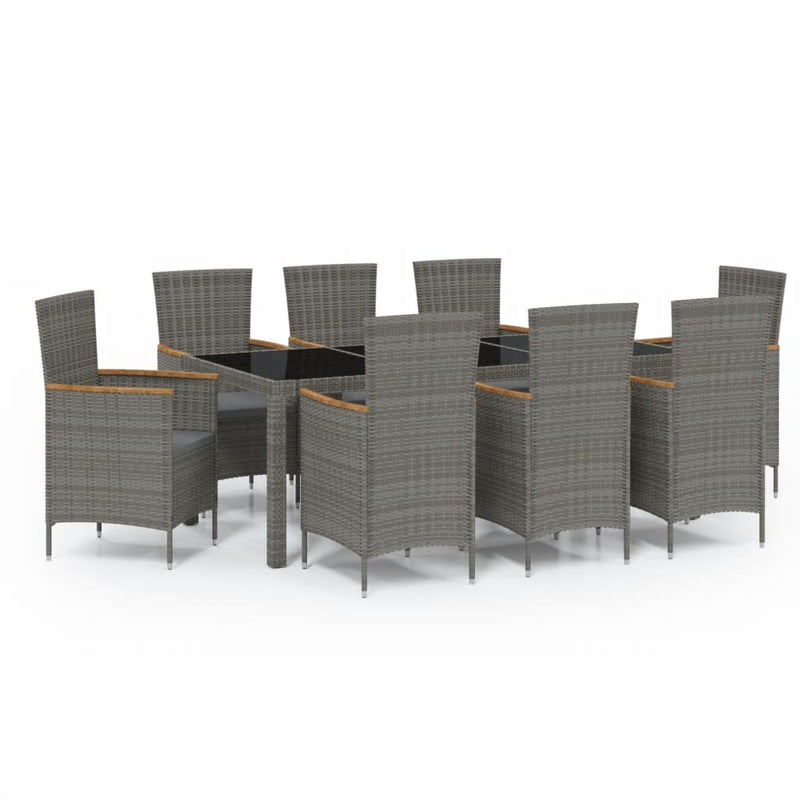 vidaXL 9 Piece Outdoor Dining Set with Cushions Poly Rattan Grey