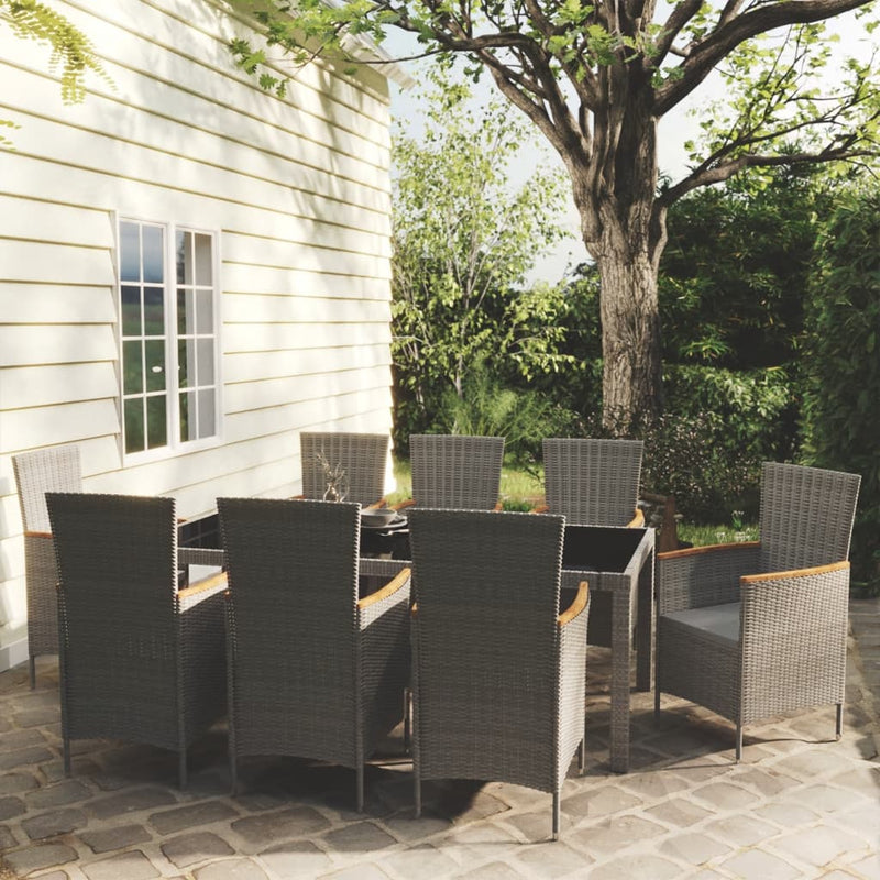 vidaXL 9 Piece Outdoor Dining Set with Cushions Poly Rattan Grey