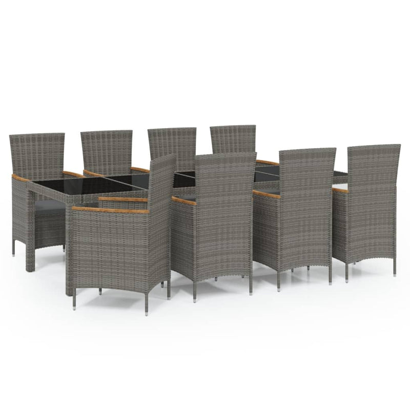 vidaXL 9 Piece Outdoor Dining Set with Cushions Poly Rattan Grey