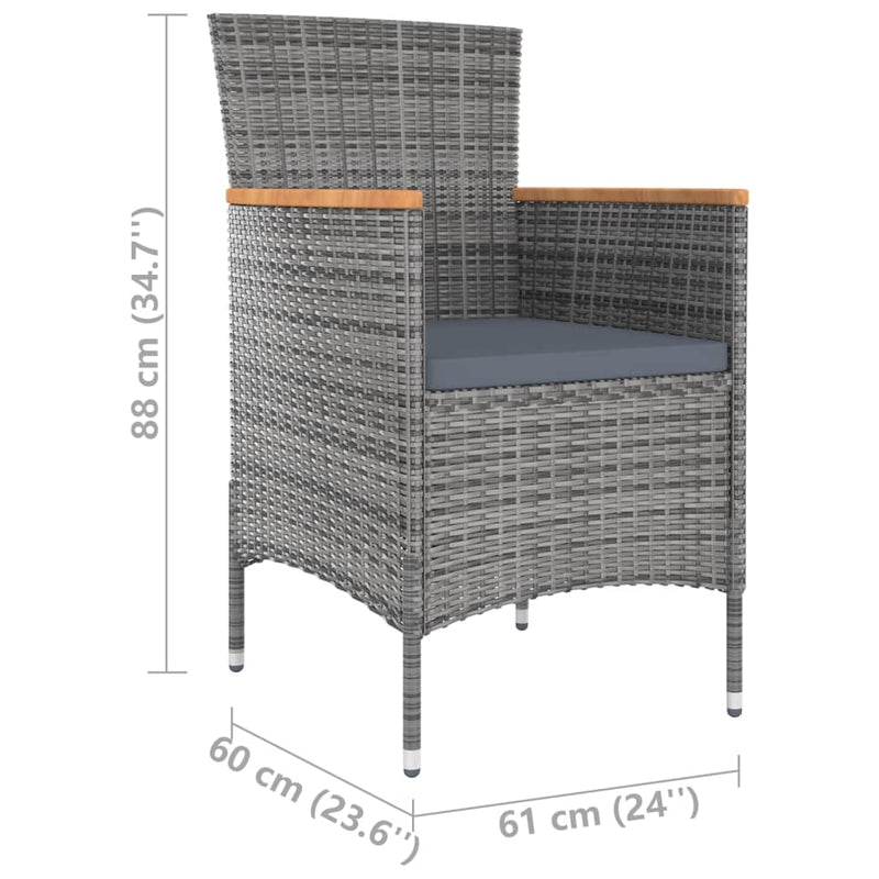 vidaXL 9 Piece Outdoor Dining Set with Cushions Poly Rattan Grey