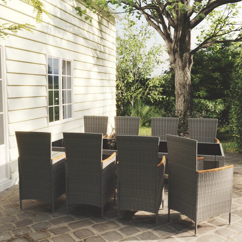 vidaXL 9 Piece Outdoor Dining Set with Cushions Poly Rattan Grey