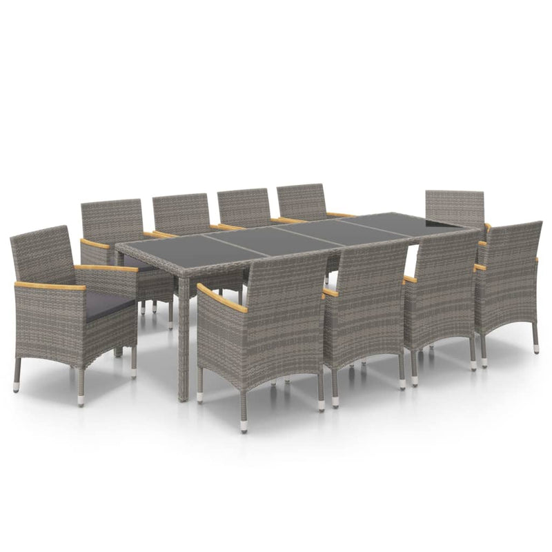 vidaXL 11 Piece Outdoor Dining Set with Cushions Poly Rattan Black and Grey