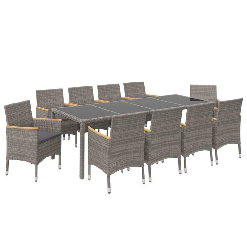 vidaXL 11 Piece Outdoor Dining Set with Cushions Poly Rattan Black and Grey
