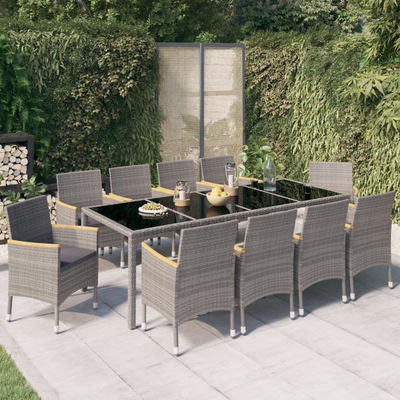 vidaXL 11 Piece Outdoor Dining Set with Cushions Poly Rattan Black and Grey