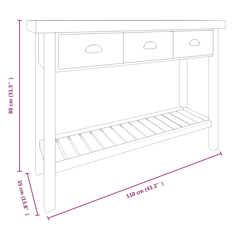 vidaXL Console Table 110x35x80 cm Solid Wood Fir