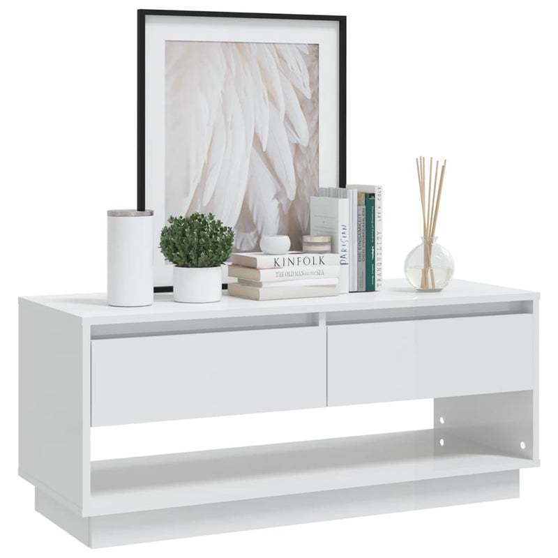 vidaXL TV Cabinet High Gloss White 102x41x44 cm Engineered Wood