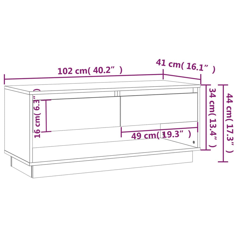 vidaXL TV Cabinet High Gloss White 102x41x44 cm Engineered Wood