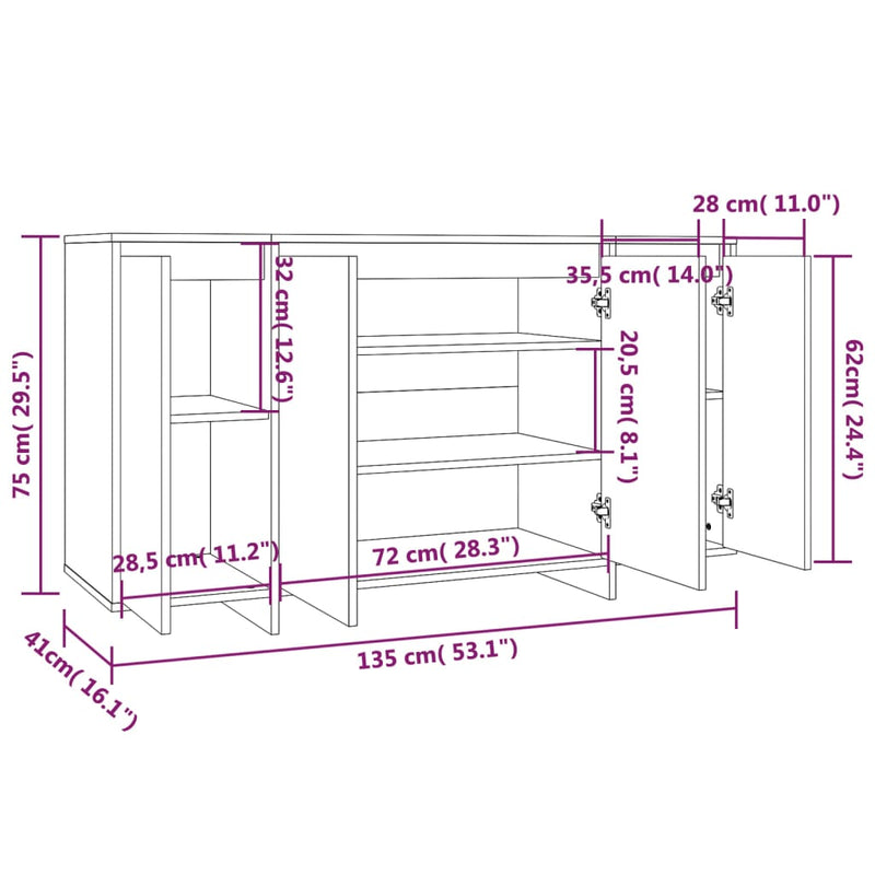 vidaXL Sideboard White 135x41x75 cm Engineered Wood