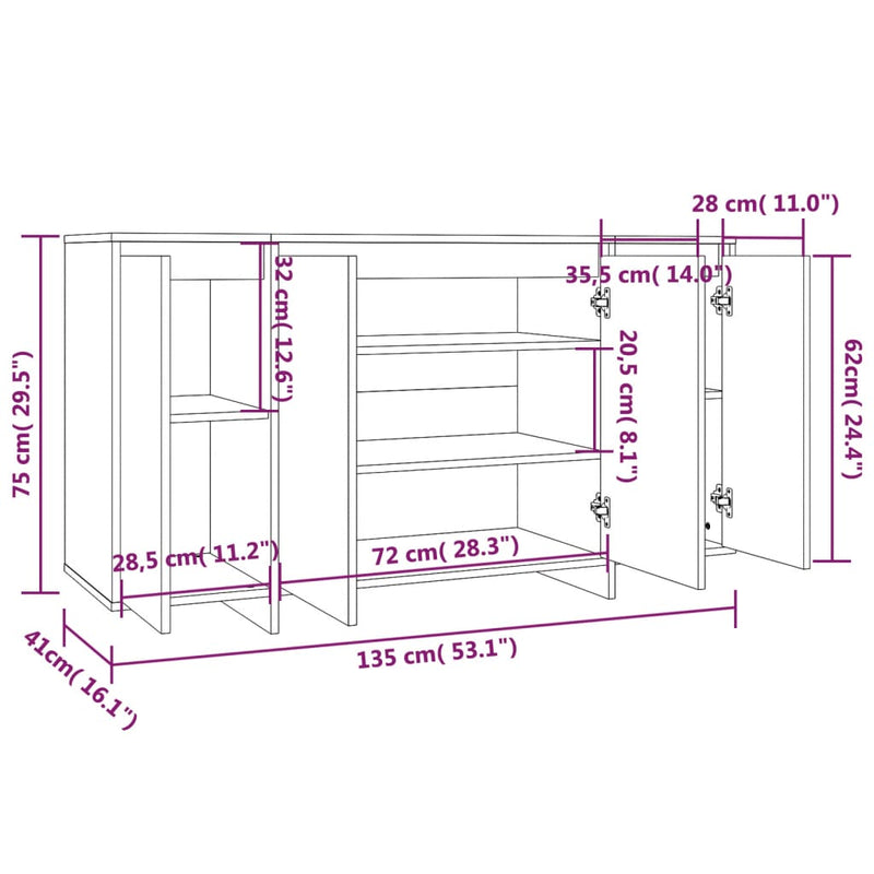 vidaXL Sideboard Black 135x41x75 cm Engineered Wood