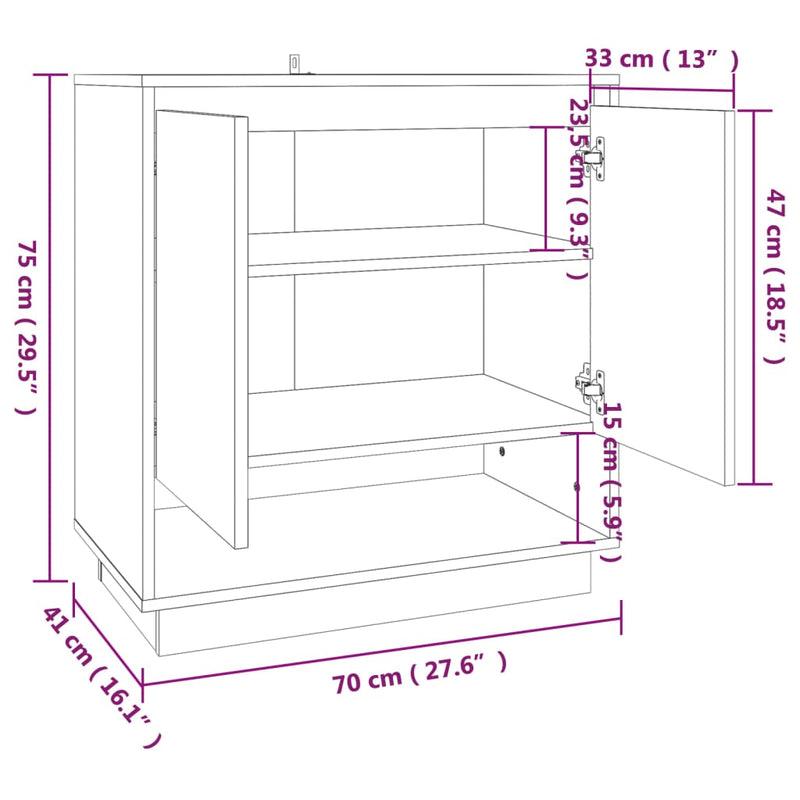 vidaXL Sideboard Smoked Oak 70x41x75 cm Engineered Wood