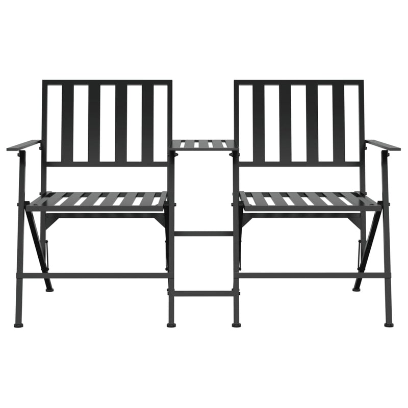 vidaXL Folding 2-Seater Garden Bench 137 cm Black Steel