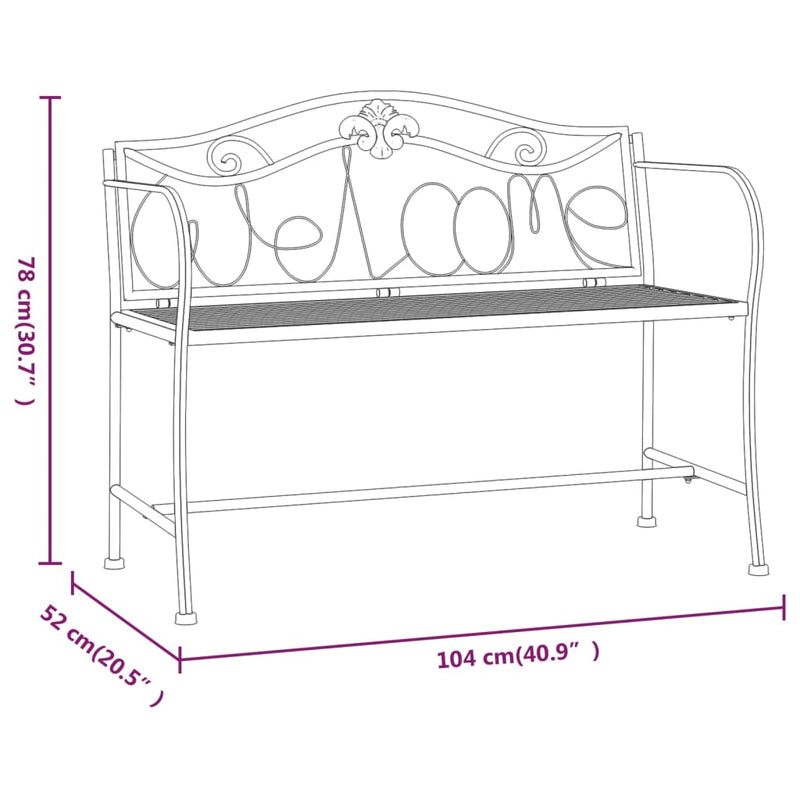 vidaXL 2-Seater Garden Bench 104 cm Black Steel
