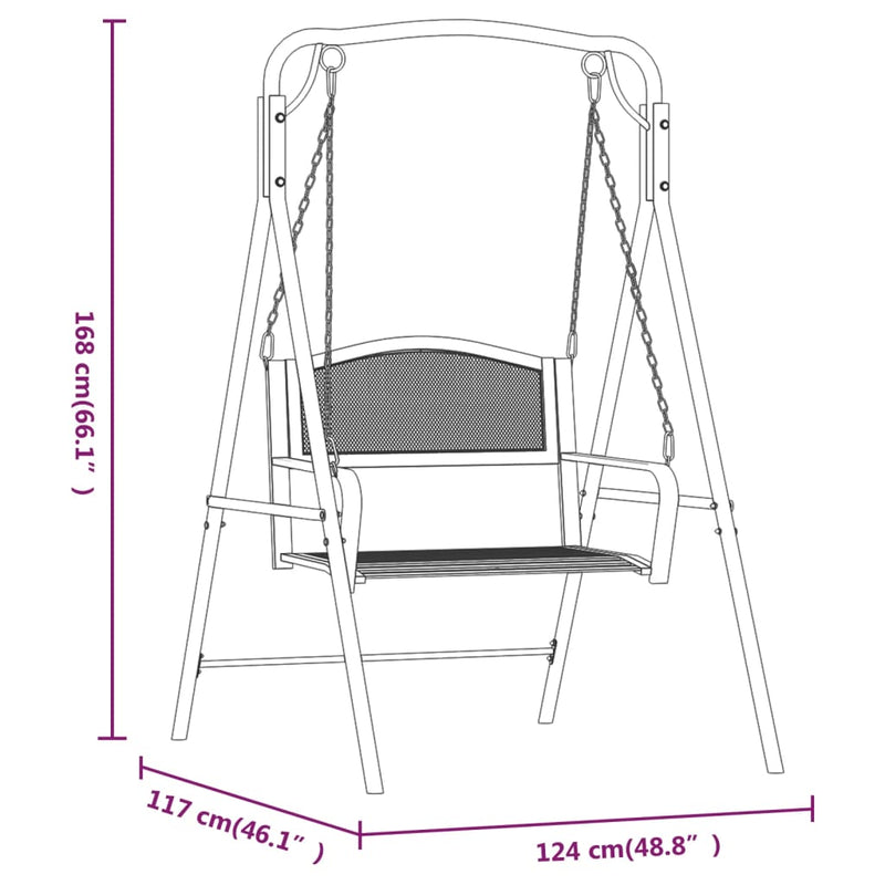 vidaXL Swing Bench 124 cm Black Steel