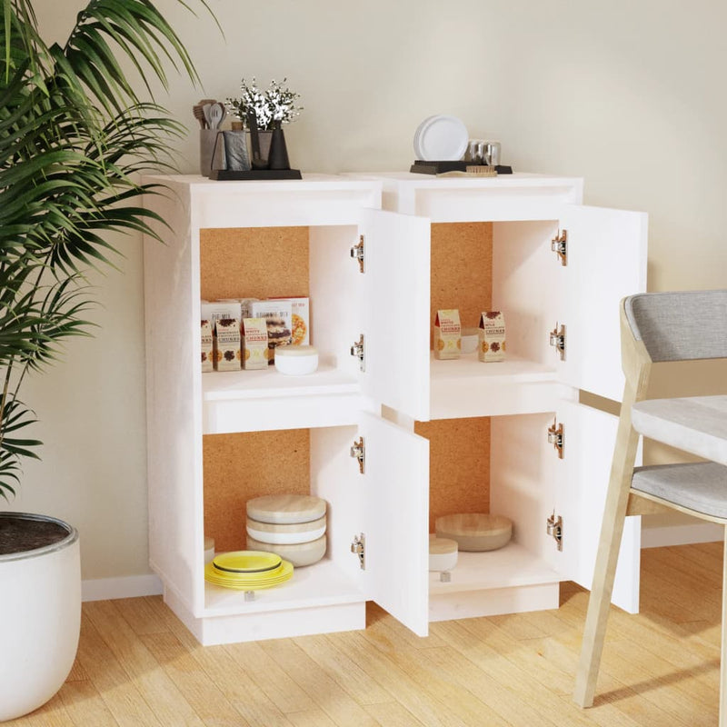 vidaXL Sideboards 2 pcs White 31.5x34x75 cm Solid Wood Pine