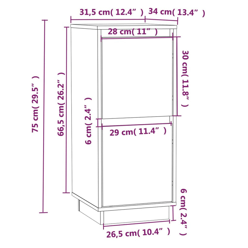 vidaXL Sideboards 2 pcs White 31.5x34x75 cm Solid Wood Pine