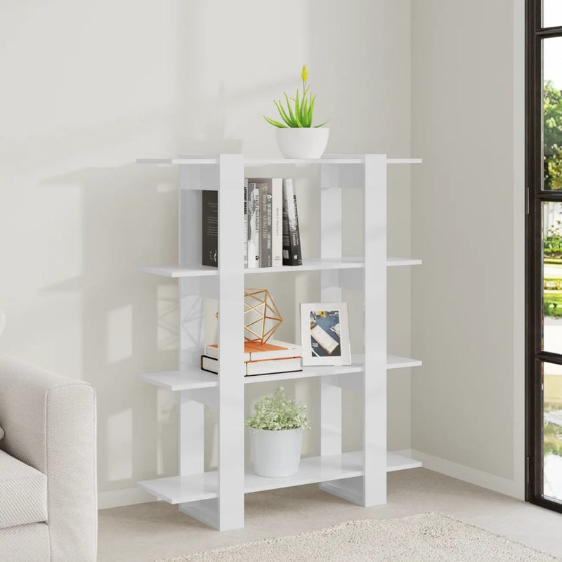 vidaXL Book Cabinet/Room Divider High Gloss White 100x30x123.5 cm