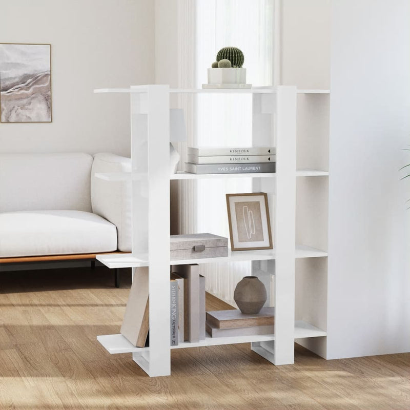 vidaXL Book Cabinet/Room Divider High Gloss White 100x30x123.5 cm