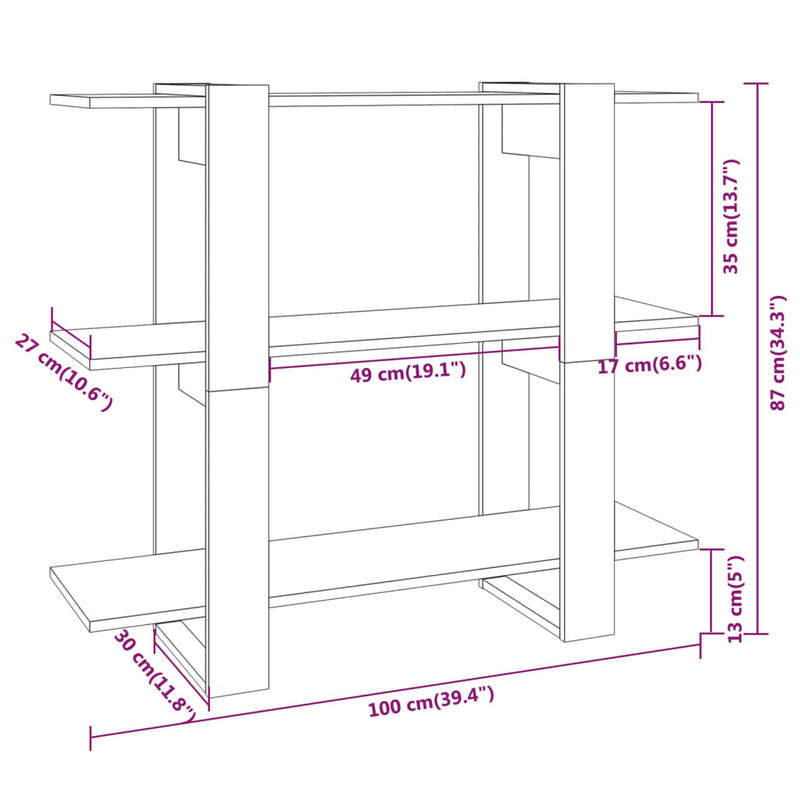 vidaXL Book Cabinet/Room Divider White 100x30x87 cm