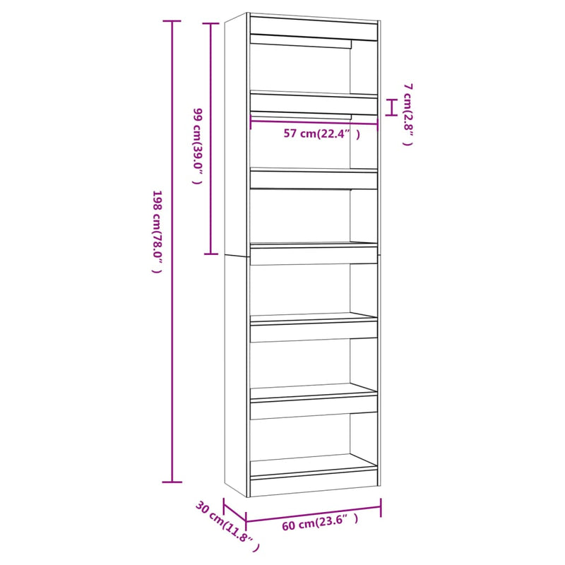 vidaXL Book Cabinet/Room Divider White 60x30x198 cm