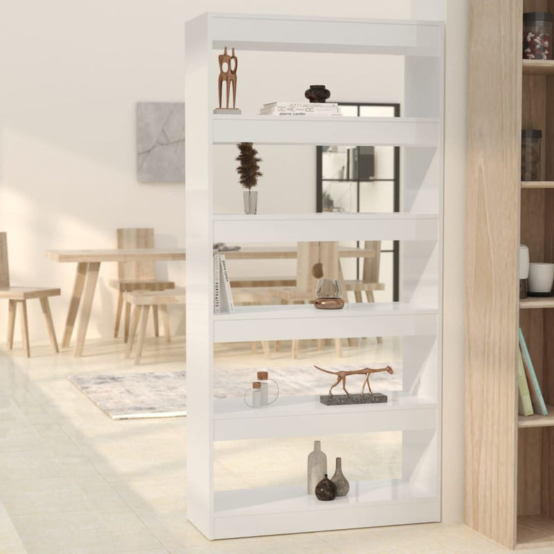 vidaXL Book Cabinet/Room Divider High Gloss White 80x30x166 cm Engineered Wood