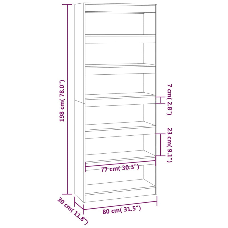 vidaXL Book Cabinet/Room Divider White 80x30x198 cm Engineered Wood