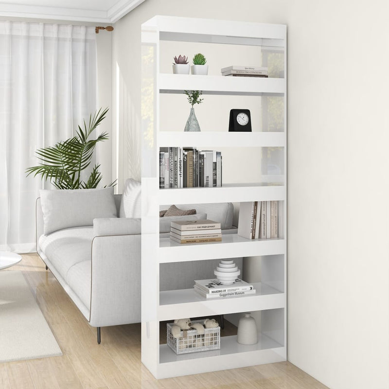 vidaXL Book Cabinet/Room Divider High Gloss White 80x30x198 cm Engineered Wood
