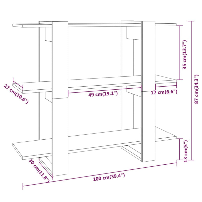 vidaXL Book Cabinet/Room Divider Grey Sonoma 100x30x87 cm