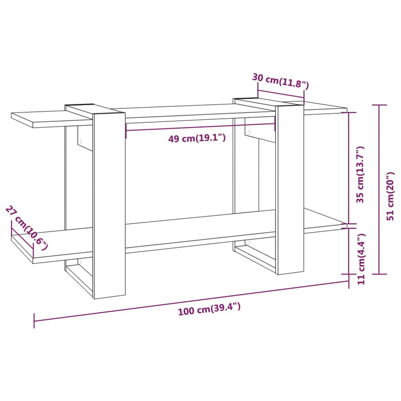 vidaXL Book Cabinet Grey Sonoma 100x30x51 cm Engineered Wood