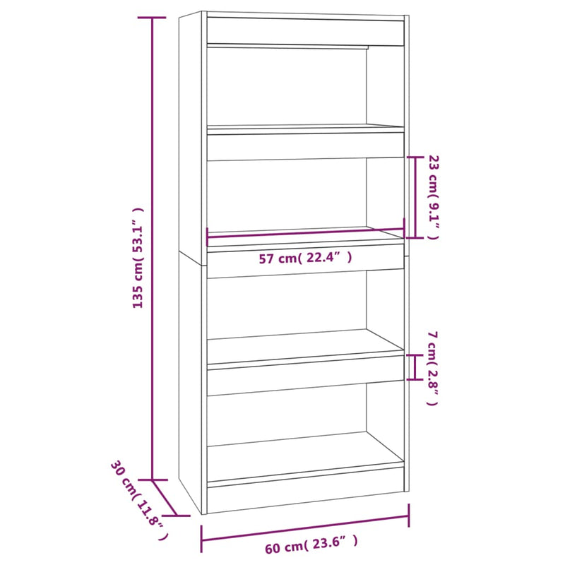 vidaXL Book Cabinet/Room Divider Grey Sonoma 60x30x135 cm Engineered Wood