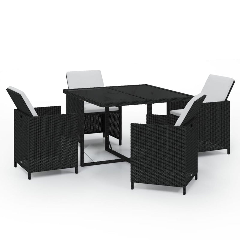 vidaXL 5 Piece Garden Dining Set with Cushions Poly Rattan Black