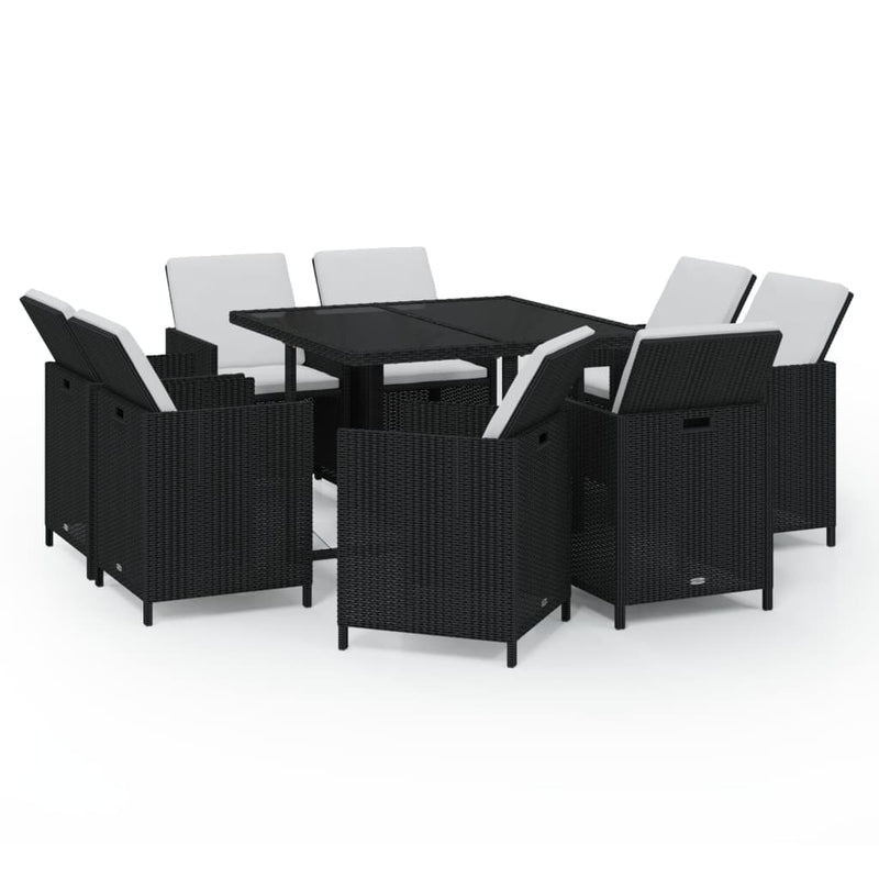 vidaXL 9 Piece Garden Dining Set with Cushions Poly Rattan Black
