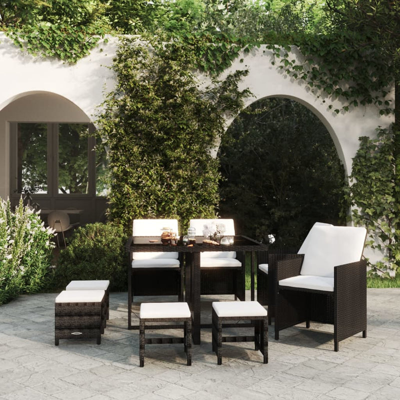 vidaXL 9 Piece Garden Dining Set with Cushions Poly Rattan Black
