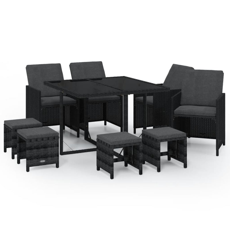 vidaXL 9 Piece Garden Dining Set with Cushions Poly Rattan Black