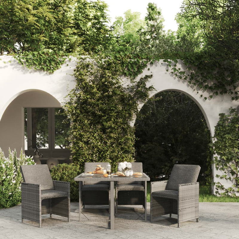 vidaXL 5 Piece Garden Dining Set with Cushions Poly Rattan Grey