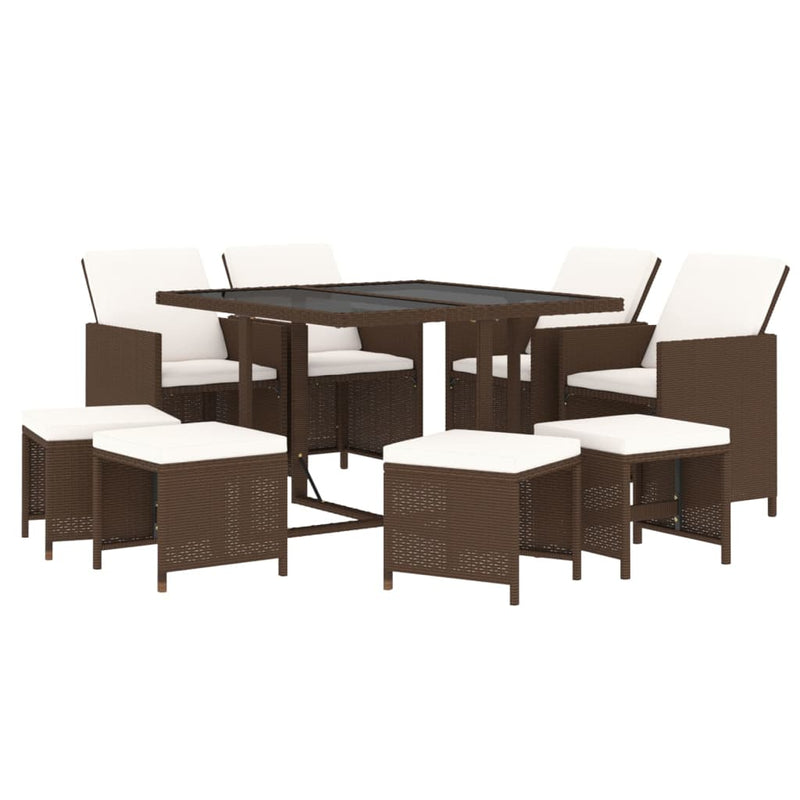 vidaXL 9 Piece Garden Dining Set with Cushions Poly Rattan Brown