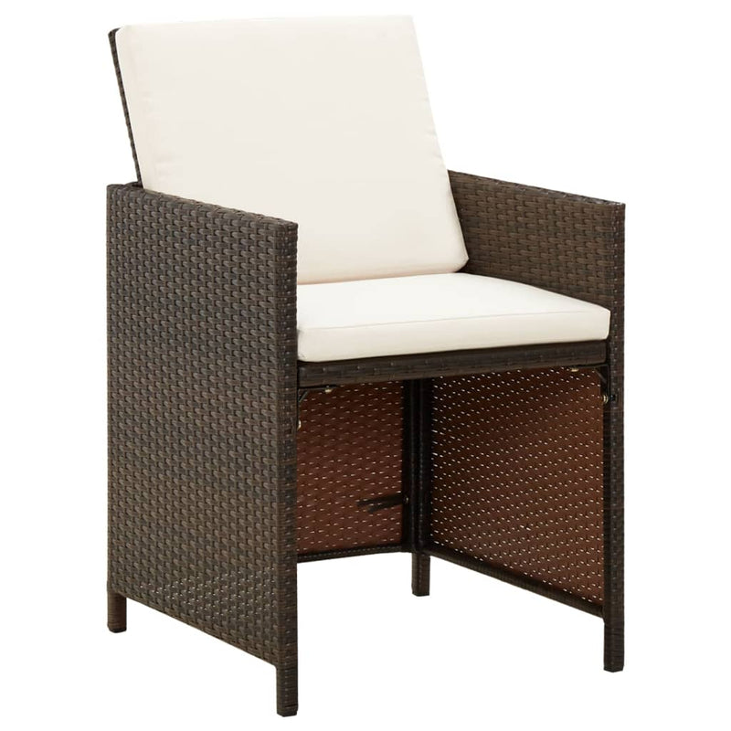 vidaXL 9 Piece Garden Dining Set with Cushions Poly Rattan Brown