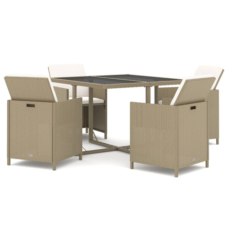 vidaXL 5 Piece Garden Dining Set with Cushions Poly Rattan Beige