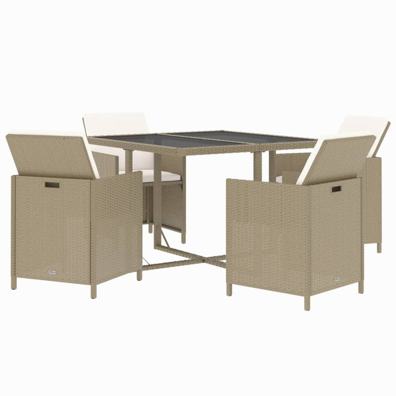 vidaXL 5 Piece Garden Dining Set with Cushions Poly Rattan Beige
