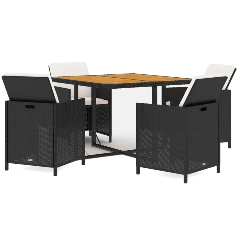 vidaXL 5 Piece Garden Dining Set with Cushions Poly Rattan Black