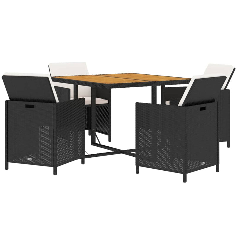 vidaXL 5 Piece Garden Dining Set with Cushions Poly Rattan Black
