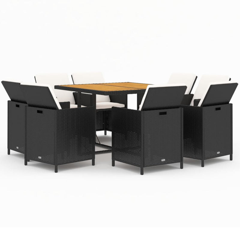 vidaXL 9 Piece Garden Dining Set with Cushions Poly Rattan Black