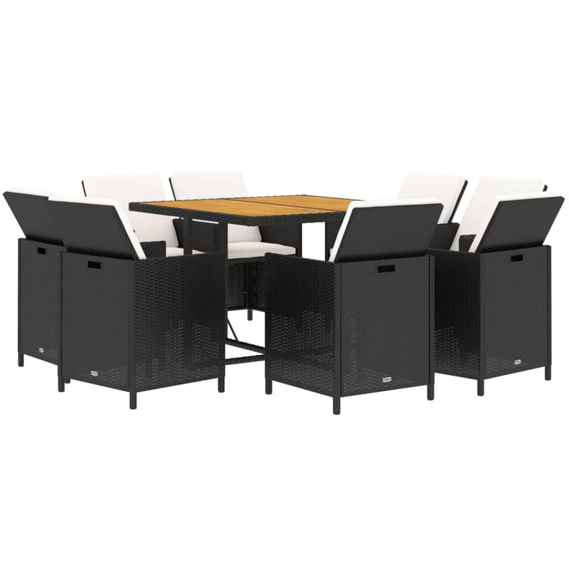 vidaXL 9 Piece Garden Dining Set with Cushions Poly Rattan Black