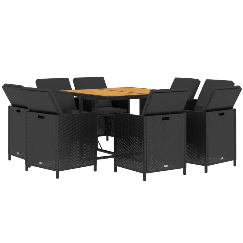 vidaXL 9 Piece Garden Dining Set with Cushions Poly Rattan Black