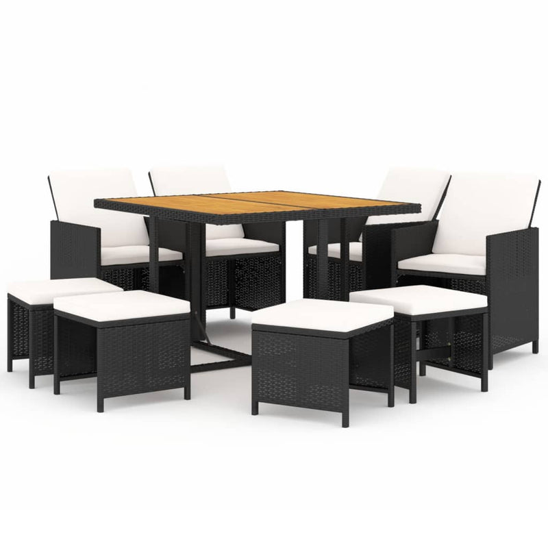 vidaXL 9 Piece Garden Dining Set with Cushions Poly Rattan Black