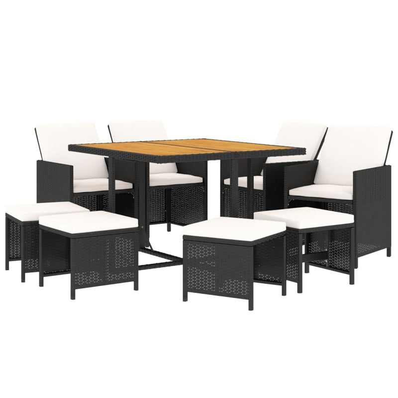 vidaXL 9 Piece Garden Dining Set with Cushions Poly Rattan Black